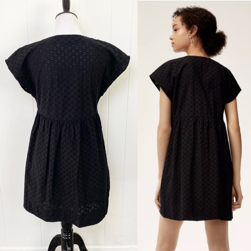 Wilfred Aritzia Womens Black V Neck Misha Dress Small Eyelet Lace Mini /Babydoll - Picture 2 of 16